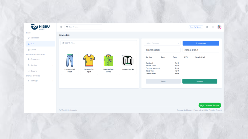 Hibbu Laundry - Multi-outlet laundry management system with digital receipts and WhatsApp notifications